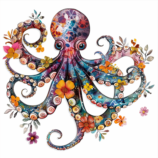 Octopus floral majestic Expressive surreal Vinyl Decal Sticker for Car, Laptop, Tumbler and more # F015553-10" x 10