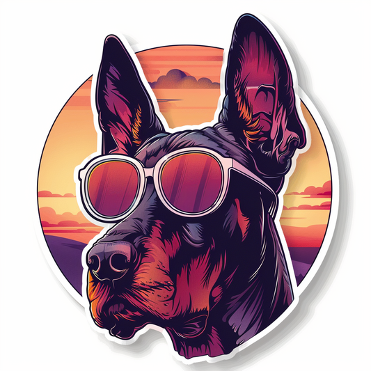 Sticker of a Doberman Pinscher Dog wearing sunglasses Expressive surreal Vinyl Decal Sticker for Car, Laptop, Tumbler and more # F019207