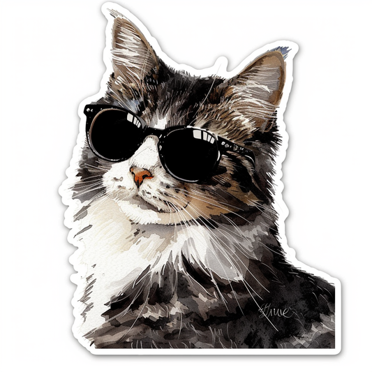 American Shorthair Cat wearing sunglasses Expressive surreal Vinyl Decal Sticker for Car, Laptop, Tumbler and more # F019894-4" x 4"