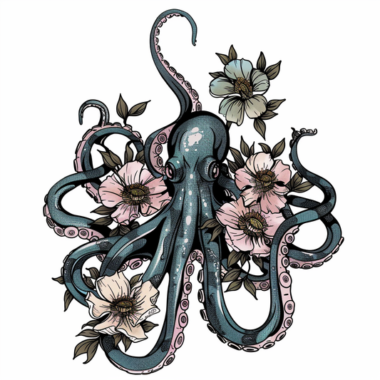 Octopus floral majestic Expressive surreal Vinyl Decal Sticker for Car, Laptop, Tumbler and more # F015569-12" x 12"