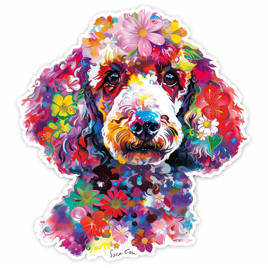 Poodle Dog floral Vinyl Decal Sticker for Car, Laptop, Tumbler and more # F012544
