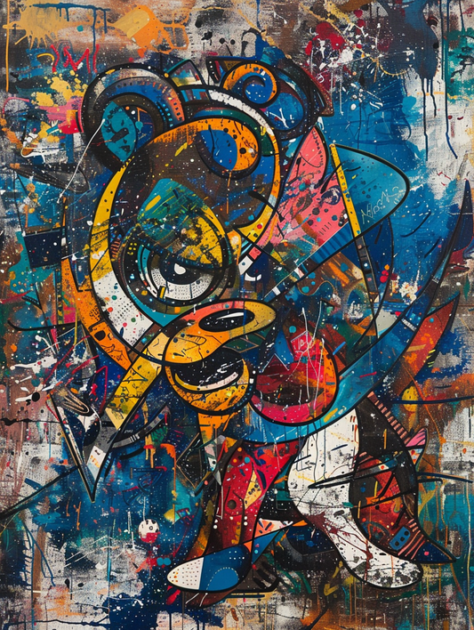 Colorful space Beagle dog with a hat Expressive surreal Poster # F024889