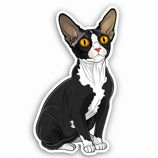Adorable Cornish Rex Cat Expressive surreal Vinyl Decal Sticker for Car, Laptop, Tumbler and more # F021408-4" x 4"