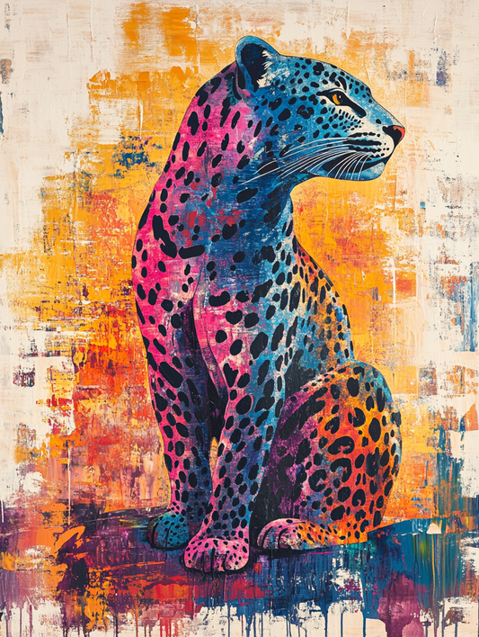The silhouette of a leopard with an abstract color Expressive surreal Poster # F024848