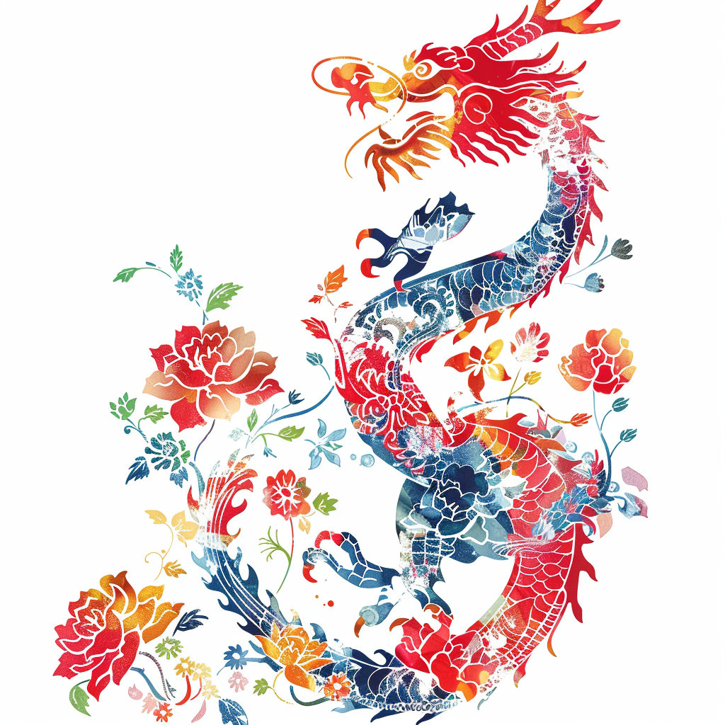 Dragon floral majestic Expressive surreal Vinyl Decal Sticker for Car, Laptop, Tumbler and more # F019048-4" x 4"