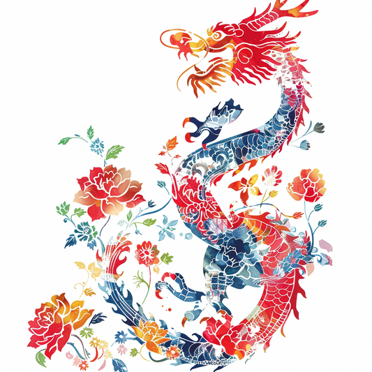 Dragon floral majestic Expressive surreal Vinyl Decal Sticker for Car, Laptop, Tumbler and more # F019048-4" x 4"