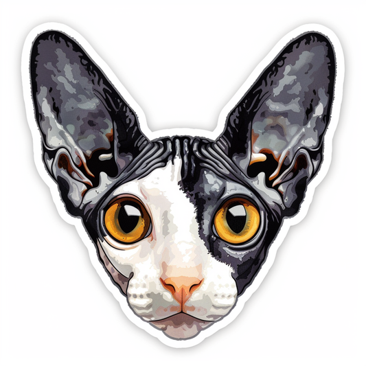 Adorable Cornish Rex Cat Expressive surreal Vinyl Decal Sticker for Car, Laptop, Tumbler and more # F021384-4" x 4"