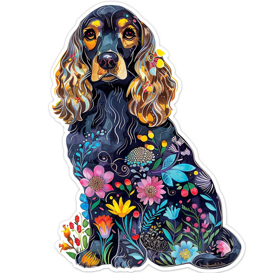 Cocker Spaniel Dog floral majestic Expressive surreal Vinyl Decal Sticker for Car, Laptop, Tumbler and more # F020069-4" x 4"