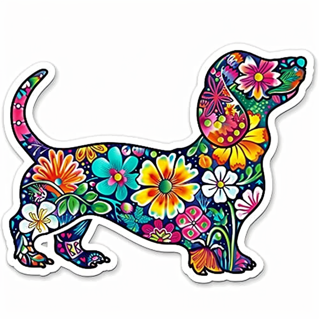 Dachshund Dog floral Vinyl Decal Sticker for Car, Laptop, Tumbler and more # F013161