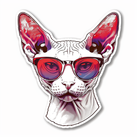 Cornish Rex Cat wearing sunglasses Expressive surreal Vinyl Decal Sticker for Car, Laptop, Tumbler and more # F020760-4" x 4"