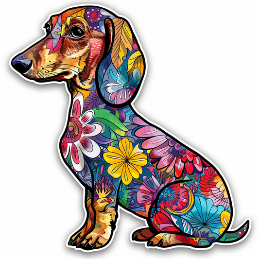 Dachshund Dog floral Vinyl Decal Sticker for Car, Laptop, Tumbler and more # F013144