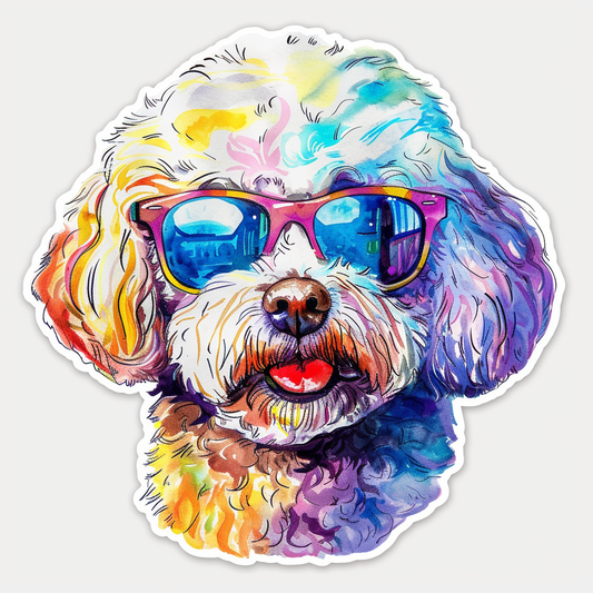 Poodle Dog wearing sunglasses Vinyl Decal Sticker for Car, Laptop, Tumbler and more # F012442
