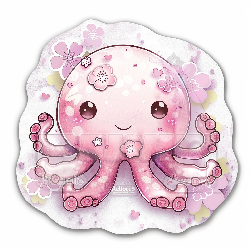 Adorable Octopus with chubby cheeks Expressive surreal Vinyl Decal Sticker for Car, Laptop, Tumbler and more # F015941
