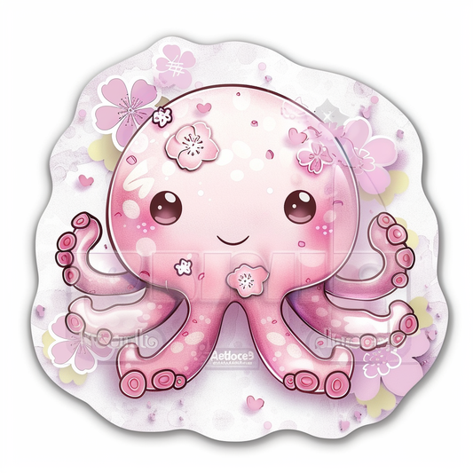 Adorable Octopus with chubby cheeks Expressive surreal Vinyl Decal Sticker for Car, Laptop, Tumbler and more # F015941