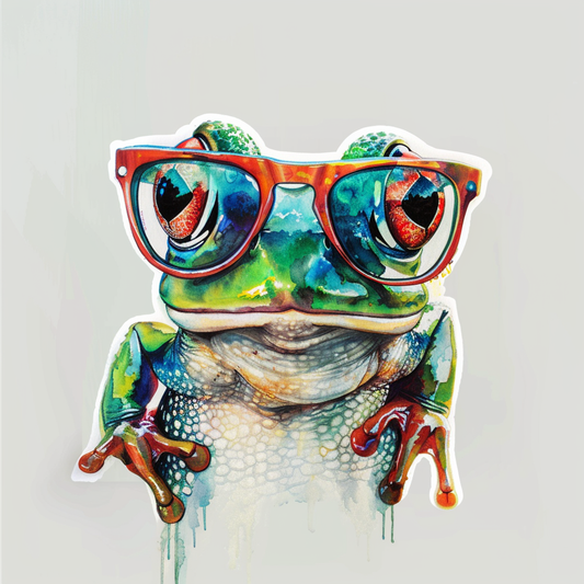 Sticker of a Frog wearing sunglasses majestic Expressive surreal Vinyl Decal Sticker for Car, Laptop, Tumbler and more # F016735