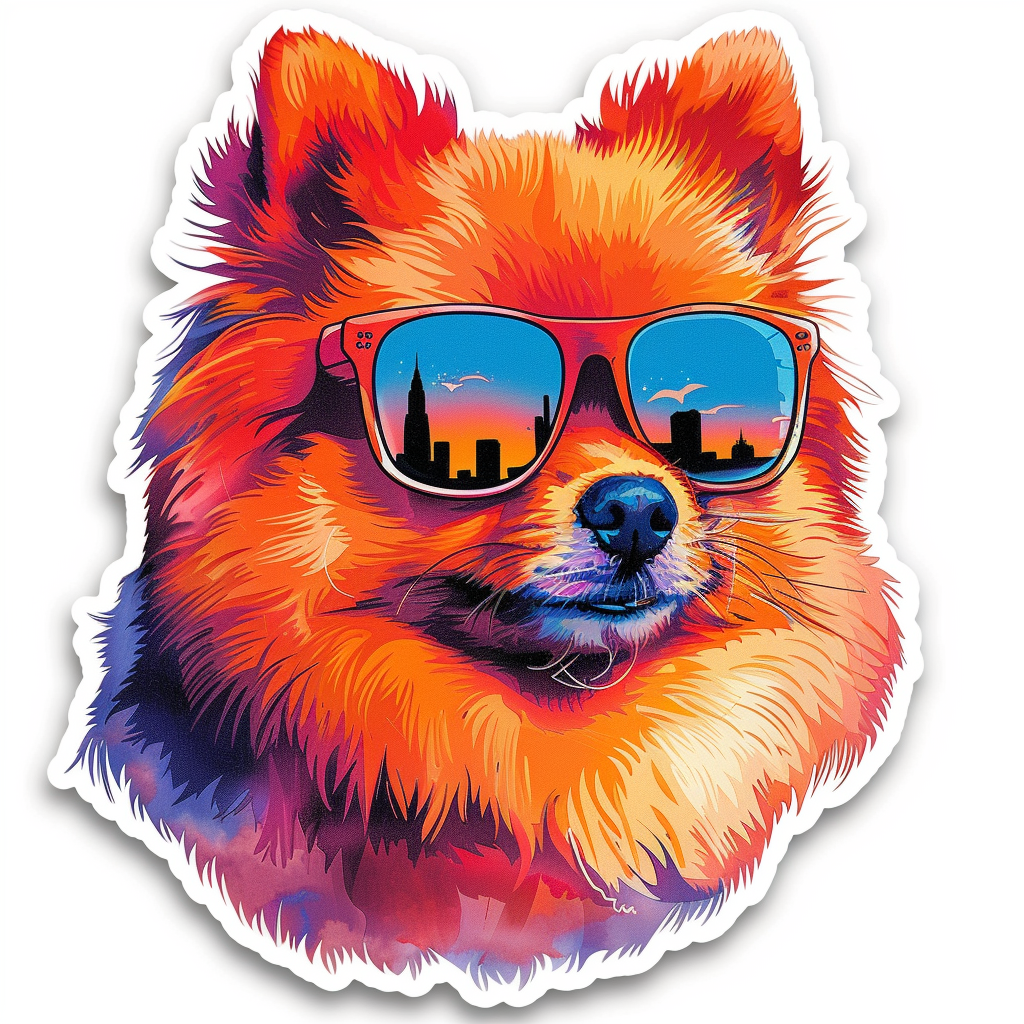 Sticker of a Pomeranian Dog wearing sunglasses majestic Expressive surreal Vinyl Decal Sticker for Car, Laptop, Tumbler and more # F013737