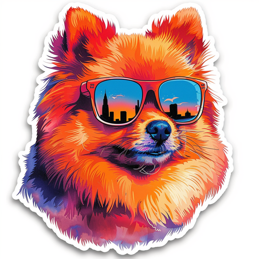 Sticker of a Pomeranian Dog wearing sunglasses majestic Expressive surreal Vinyl Decal Sticker for Car, Laptop, Tumbler and more # F013737