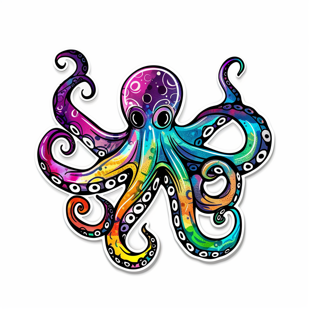 Sticker of a Octopus heartcore majestic Expressive surreal Vinyl Decal Sticker for Car, Laptop, Tumbler and more # F015526