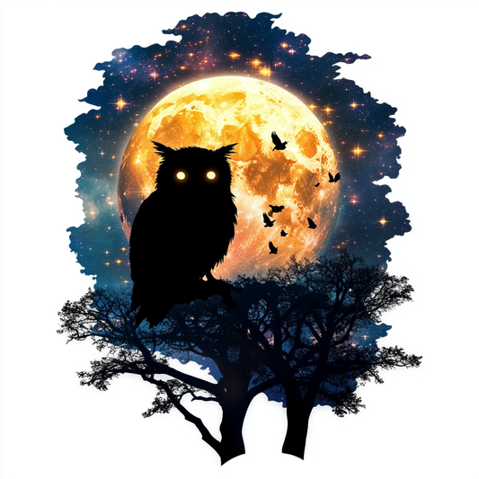 Owl Moon and Stars Vinyl Decal Sticker for Car, Laptop, Tumbler and more # F025719