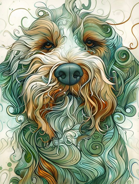 Poster of Goldendoodle dog Expressive surreal Poster # F024282