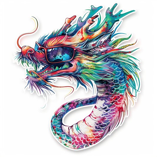 Dragon wearing sunglasses majestic Expressive surreal Vinyl Decal Sticker for Car, Laptop, Tumbler and more # F018923