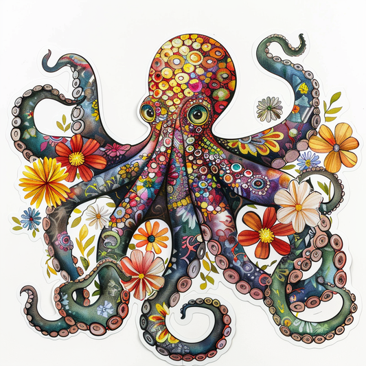 Octopus floral majestic Expressive surreal Vinyl Decal Sticker for Car, Laptop, Tumbler and more # F015535-16" x 16"