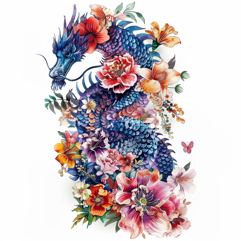Dragon floral majestic Expressive surreal Vinyl Decal Sticker for Car, Laptop, Tumbler and more # F019081
