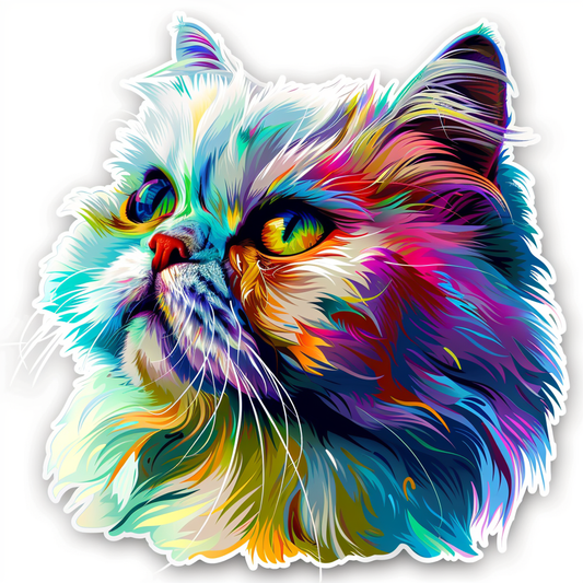 Sticker of a Persian Cat Expressive surreal Vinyl Decal Sticker for Car, Laptop, Tumbler and more # F016412