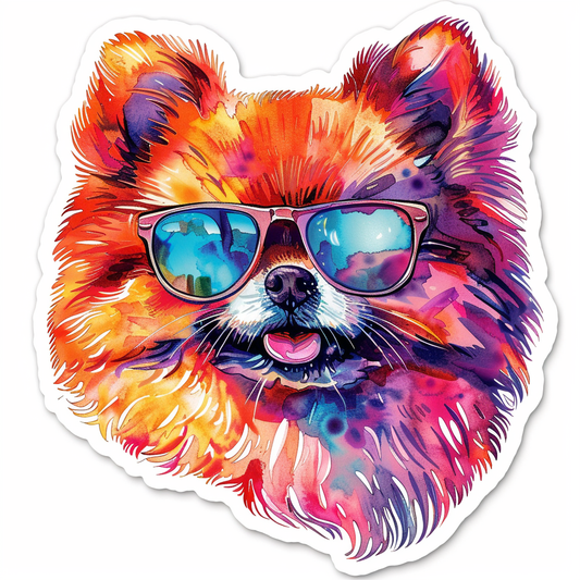 Sticker of a Pomeranian Dog wearing sunglasses majestic Expressive surreal Vinyl Decal Sticker for Car, Laptop, Tumbler and more # F013739