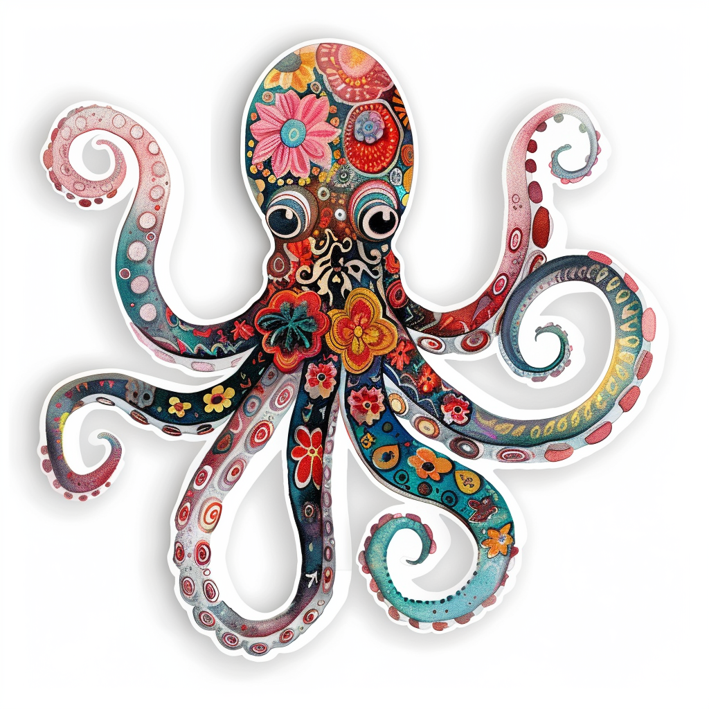 Octopus floral majestic Expressive surreal Vinyl Decal Sticker for Car, Laptop, Tumbler and more # F015559