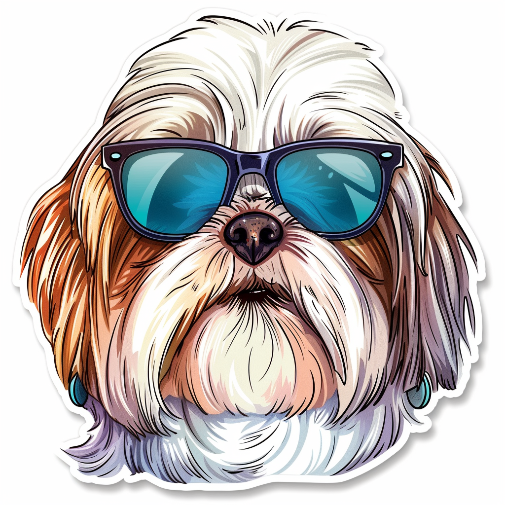 Shih Tzu Dog wearing sunglasses majestic Expressive surreal Vinyl Decal Sticker for Car, Laptop, Tumbler and more # F018747