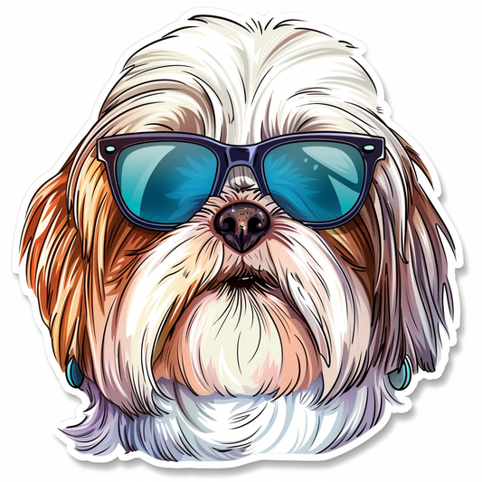 Shih Tzu Dog wearing sunglasses majestic Expressive surreal Vinyl Decal Sticker for Car, Laptop, Tumbler and more # F018747