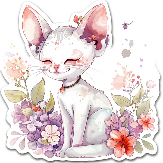 Adorable Cornish Rex Cat Expressive surreal Vinyl Decal Sticker for Car, Laptop, Tumbler and more # F021579-4" x 4"