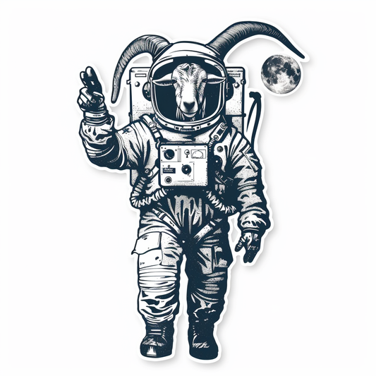 Goat majestic Astronaut Expressive surreal Vinyl Decal Sticker for Car, Laptop, Tumbler and more # F020491-4" x 4"
