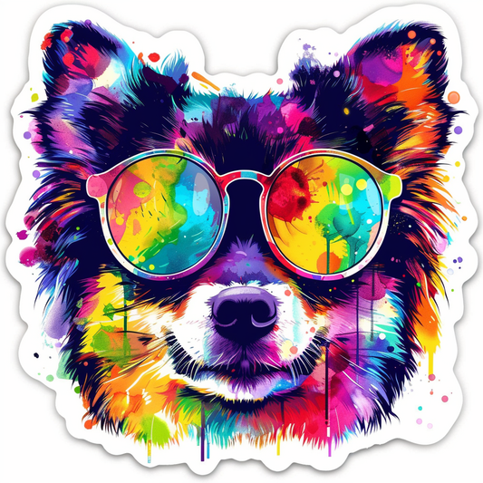Sticker of a Pomeranian Dog wearing sunglasses majestic Expressive surreal Vinyl Decal Sticker for Car, Laptop, Tumbler and more # F013772