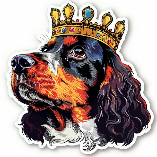 Cocker Spaniel Dog crowned majestic Expressive surreal Vinyl Decal Sticker for Car, Laptop, Tumbler and more # F020224-4" x 4"