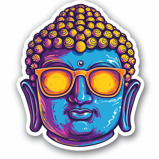 Sticker of a Buddha wearing sunglasses majestic Expressive surreal Vinyl Decal Sticker for Car, Laptop, Tumbler and more # F016864