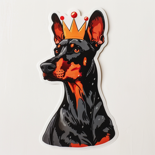 Sticker of a Doberman Pinscher Dog crowned Expressive surreal Vinyl Decal Sticker for Car, Laptop, Tumbler and more # F019273