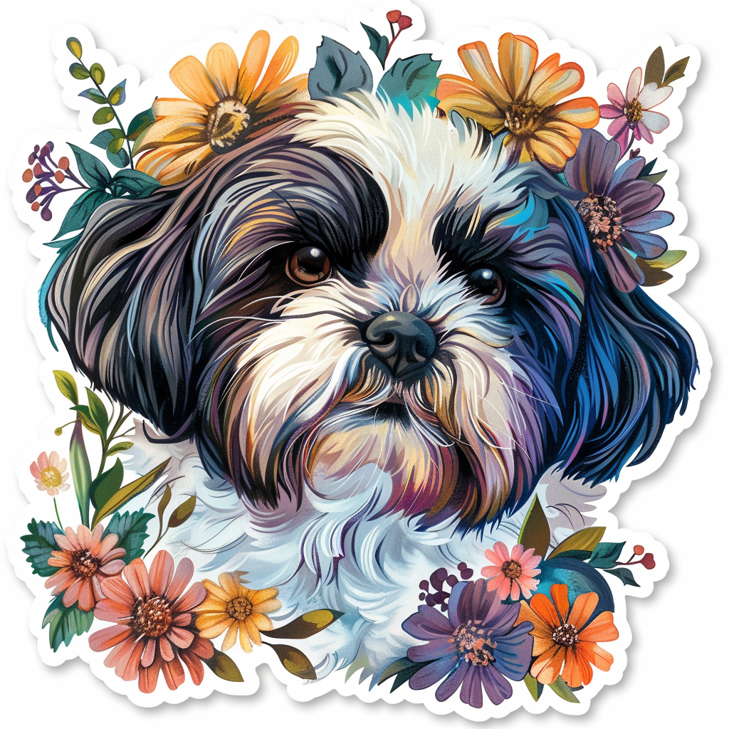 Adorable Shih Tzu Dog Expressive surreal Vinyl Decal Sticker for Car, Laptop, Tumbler and more # F018367