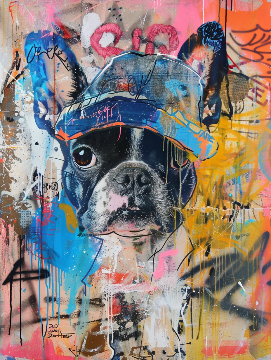 Colorful space Chihuahua dog with a hat Expressive surreal Poster # F025498