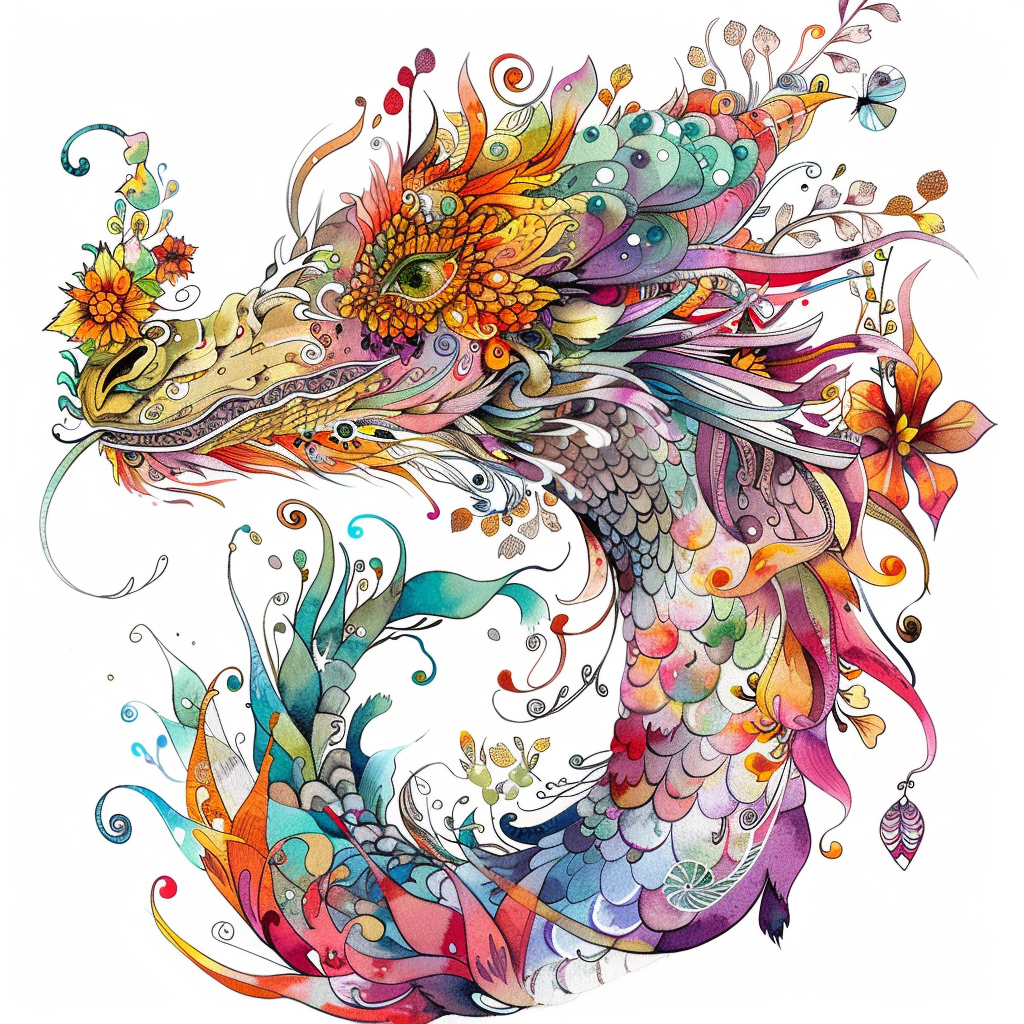 Dragon floral majestic Expressive surreal Vinyl Decal Sticker for Car, Laptop, Tumbler and more # F019027