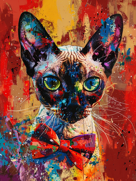 Colorful space Burmese cat with a bow tie Expressive surreal Poster # F024326