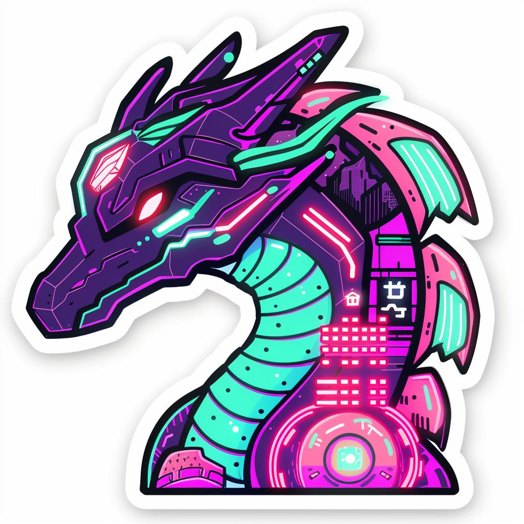 Dragon cyber punk majestic Expressive surreal Vinyl Decal Sticker for Car, Laptop, Tumbler and more # F019118-4" x 4"