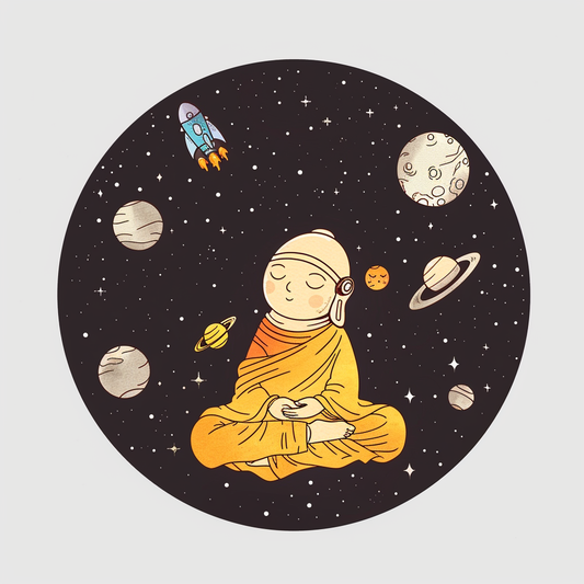 Sticker of a Cute and Adorable Buddha full body space suit Expressive surreal Vinyl Decal Sticker for Car, Laptop, Tumbler and more # F017200