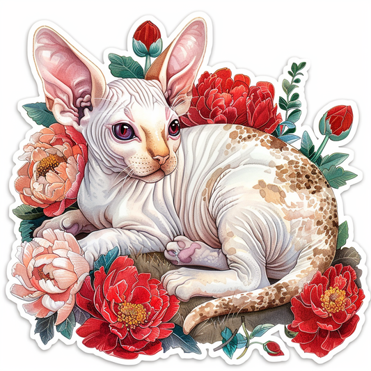 Adorable Cornish Rex Cat Expressive surreal Vinyl Decal Sticker for Car, Laptop, Tumbler and more # F021471-4" x 4"