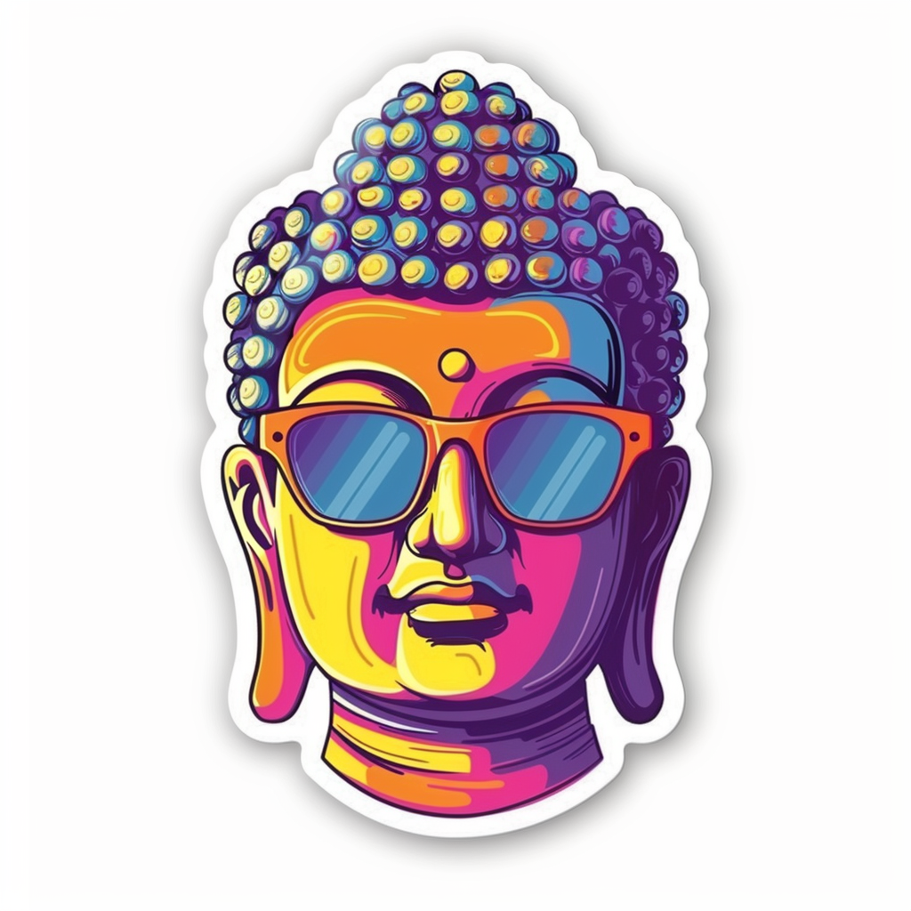 Sticker of a Buddha wearing sunglasses majestic Expressive surreal Vinyl Decal Sticker for Car, Laptop, Tumbler and more # F016849