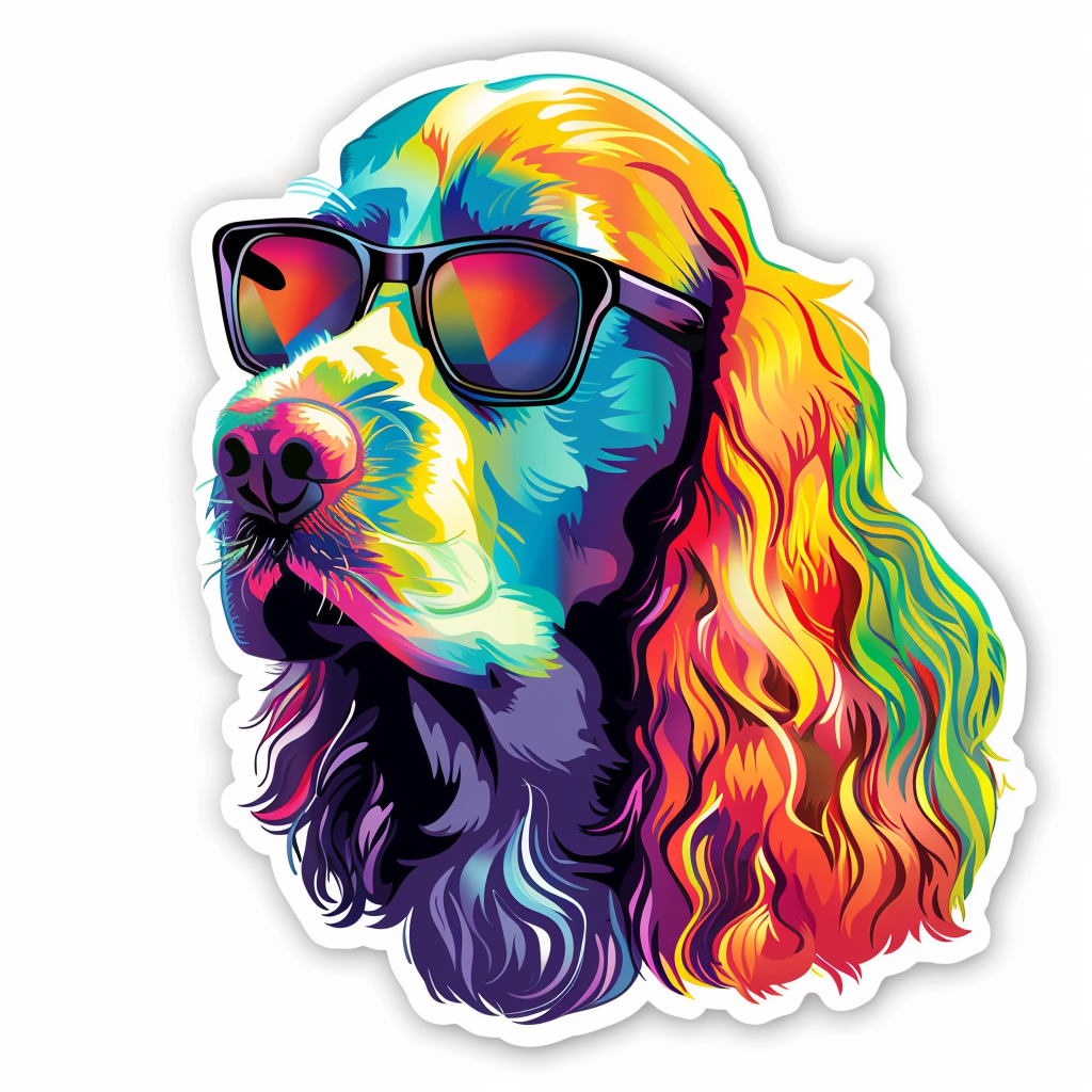 Sticker of a Cocker Spaniel Dog wearing sunglasses Expressive surreal Vinyl Decal Sticker for Car, Laptop, Tumbler and more # F020157