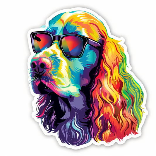 Sticker of a Cocker Spaniel Dog wearing sunglasses Expressive surreal Vinyl Decal Sticker for Car, Laptop, Tumbler and more # F020157
