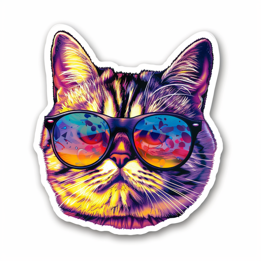 American Shorthair Cat wearing sunglasses Expressive surreal Vinyl Decal Sticker for Car, Laptop, Tumbler and more # F019898-4" x 4"