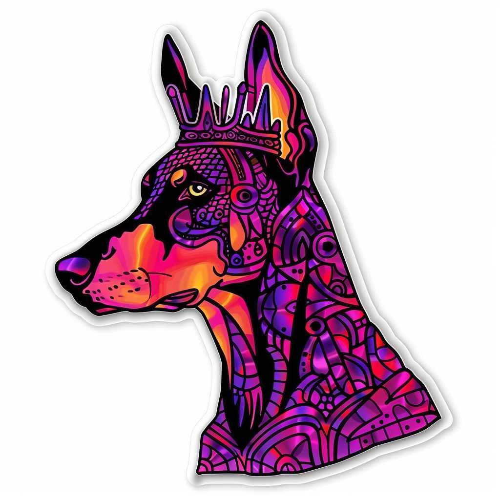 Doberman Pinscher Dog crowned Expressive surreal Vinyl Decal Sticker for Car, Laptop, Tumbler and more # F019353